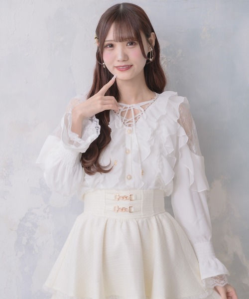 クチュールバイロジータ ブラウス シャツ クロスネックフリルブラウス