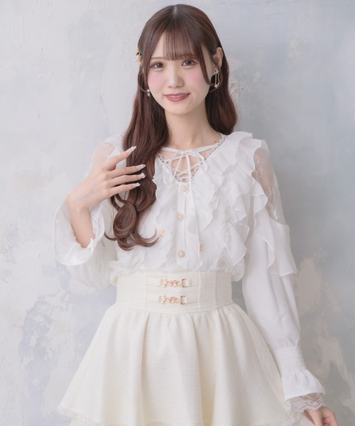 クチュールバイロジータ ブラウス シャツ クロスネックフリルブラウス