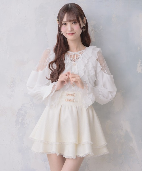 クチュールバイロジータ ブラウス シャツ クロスネックフリルブラウス