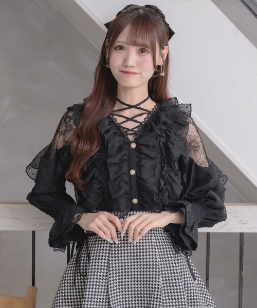 クチュールバイロジータ ブラウス シャツ クロスネックフリルブラウス