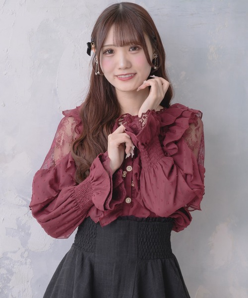 クチュールバイロジータ ブラウス シャツ クロスネックフリルブラウス