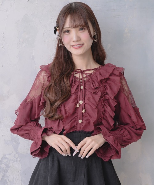 クチュールバイロジータ ブラウス シャツ クロスネックフリルブラウス
