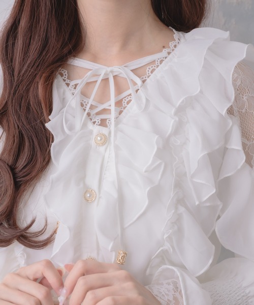 クチュールバイロジータ ブラウス シャツ クロスネックフリルブラウス