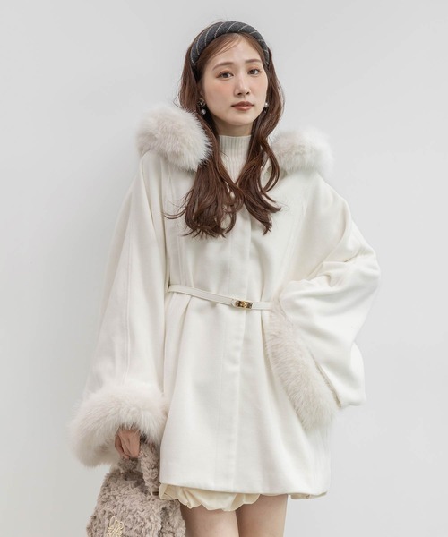 RANDA（ランダ） ポンチョ 2WAY ファー付きミドルケープコート