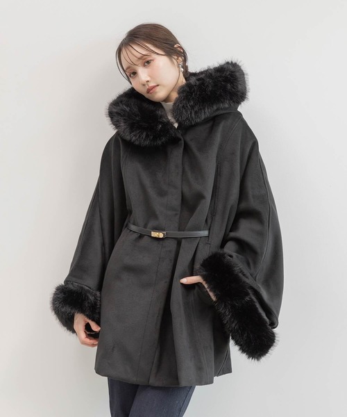 美品 PARTY フォックスファー 2way ウール コート フード付 ROYAL PARTY（ロイヤルパーティー）の「フード付FOXファーウールコート