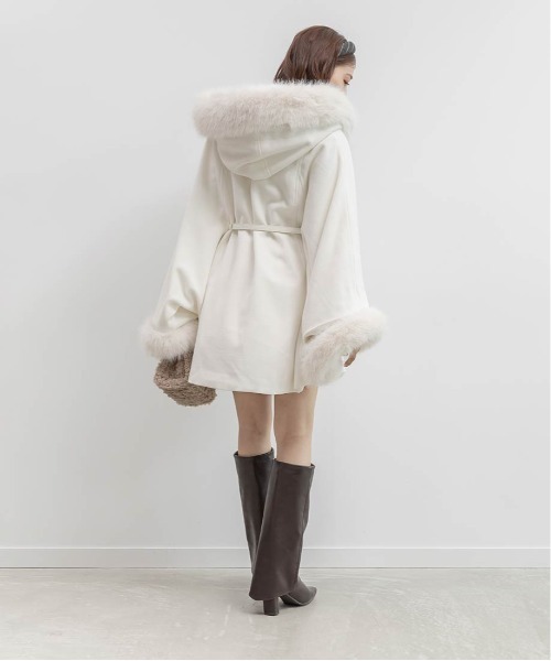 RANDA（ランダ） ポンチョ 2WAY ファー付きミドルケープコート