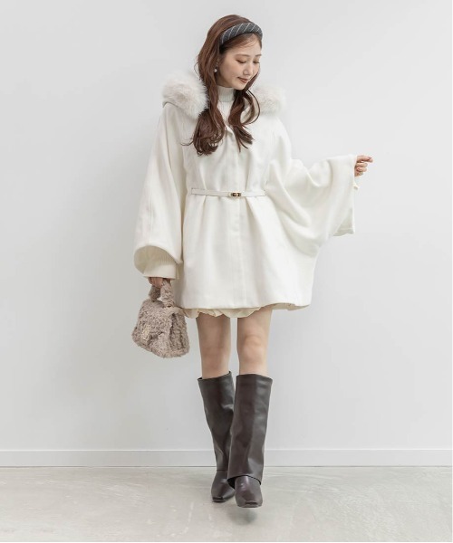 RANDA（ランダ） ポンチョ 2WAY ファー付きミドルケープコート