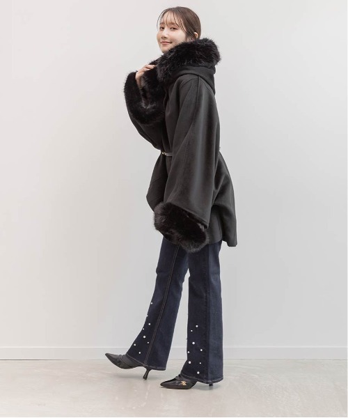 ケープ ファー ポンチョ ドレープ コート 黒 M〜L ケープ ファー ポンチョ ドレープ コート 黒 M〜L Filomo [5%off