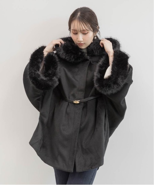RANDA（ランダ） ポンチョ 2WAY ファー付きミドルケープコート
