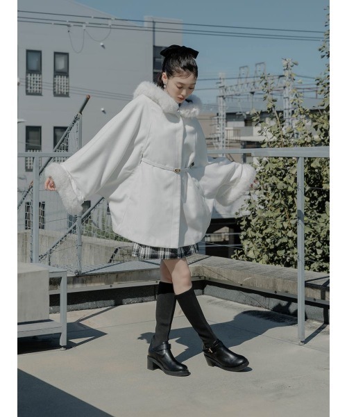 RANDA（ランダ） ポンチョ 2WAY ファー付きミドルケープコート