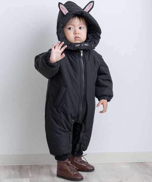 バーバリー ベビー ジャンプスーツ スノーウェア ロゴプリント 黒 80cm SweetMommy（スウィートマミー） ベビー服 ロンパース ねこさん 中綿