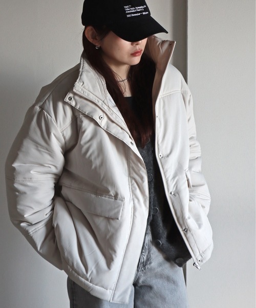 ダウンコート ダウンジャケット 裾ドロストスタンドカラー中綿