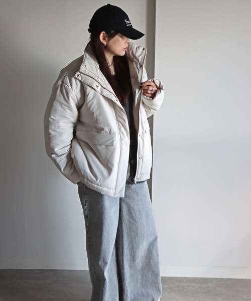 ダウンコート ダウンジャケット 裾ドロストスタンドカラー中綿