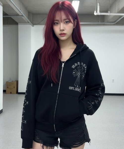 パーカー mahagrid 「mahagrid/マハグリッド」 Cross Studs Zip-Up Hoodie/クロススタッズジップアップパーカーの画像