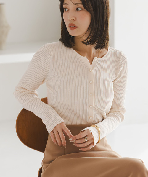 NOBLE（ノーブル） カーディガン 「追加」CO/SILK リブカーディガン