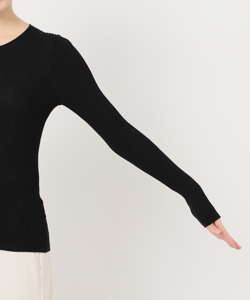 CO/SILK リブカーディガン ブラック NOBLE（ノーブル） カーディガン 「追加」CO/SILK リブカーディガン