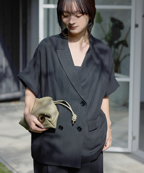 【Rose*】新品✨スローブイエナ リネン混 ノーカラージャケット Rose*様専用】新品✨スローブイエナ リネン混 ノーカラージャケット