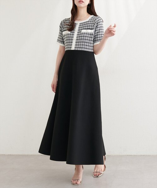 natural couture ワンピース ツイードサマーニットワンピース