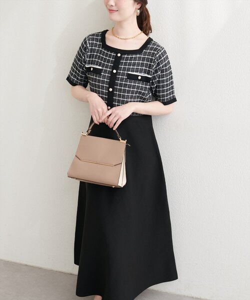 natural couture ワンピース ツイードサマーニットワンピース
