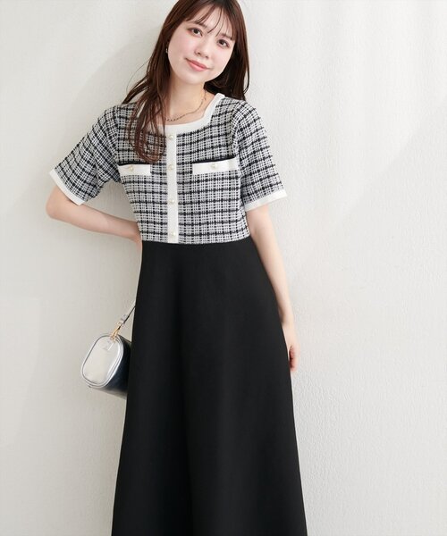 natural couture ワンピース ツイードサマーニットワンピース
