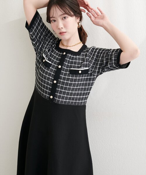 natural couture ワンピース ツイードサマーニットワンピース