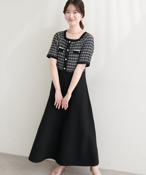 natural couture ワンピース ツイードサマーニットワンピース