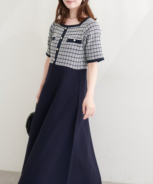 natural couture ワンピース ツイードサマーニットワンピース