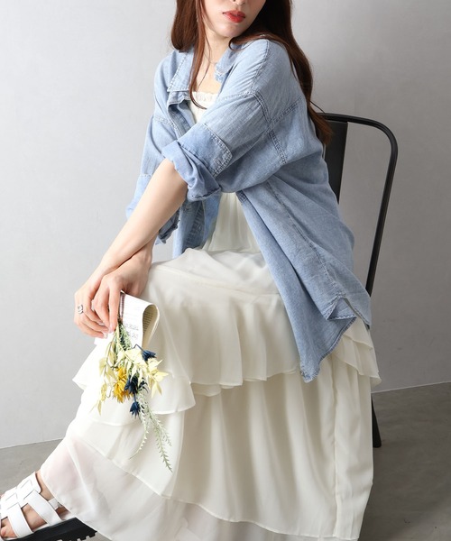 良品 deres シアーデュアルブラウス 2way シャツ トップスホワイト SpRay（スプレイ） ブラウス シャツ シアーデニム2WAYシャツ