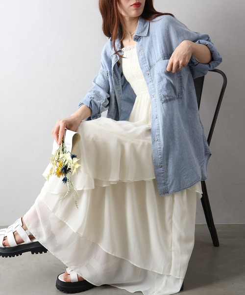 良品 deres シアーデュアルブラウス 2way シャツ トップスホワイト SpRay（スプレイ） ブラウス シャツ シアーデニム2WAYシャツ