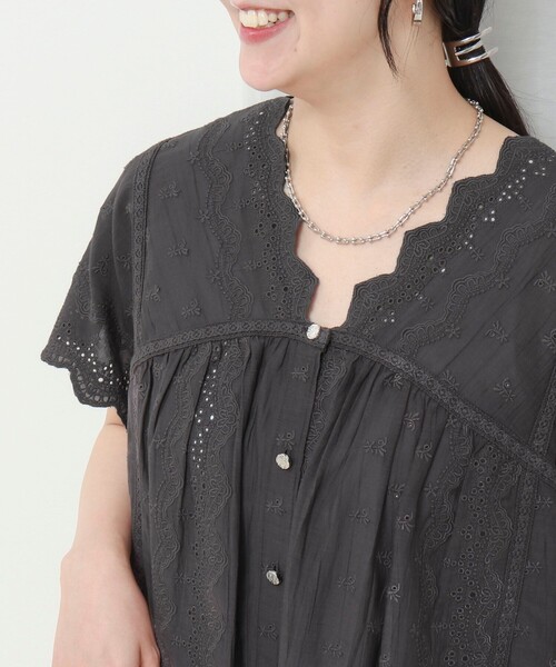 MICO COULIER（ミコクリエ） ブラウス シャツ 刺繍ハシゴレース 