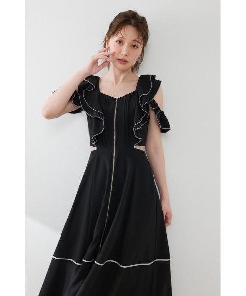 rienda フロントジップ 半袖シャツワンピース ブラック未使用品 rienda（リエンダ） ワンピース 半袖 フロントジップフリルワンピース