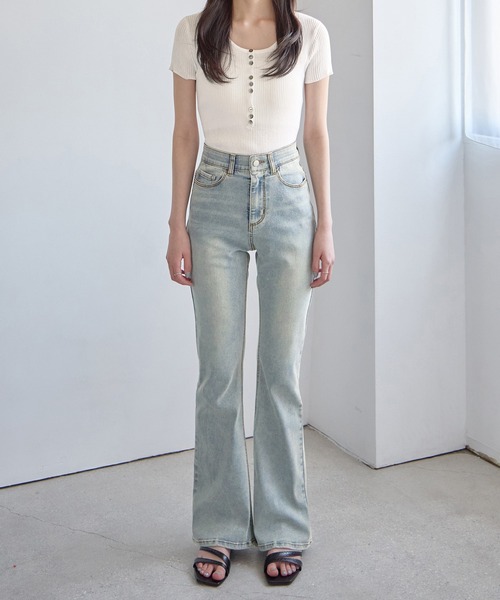 「CHAN ME」 ブーツカットデニムパンツ LARGE インディゴブルー レディース_画像5