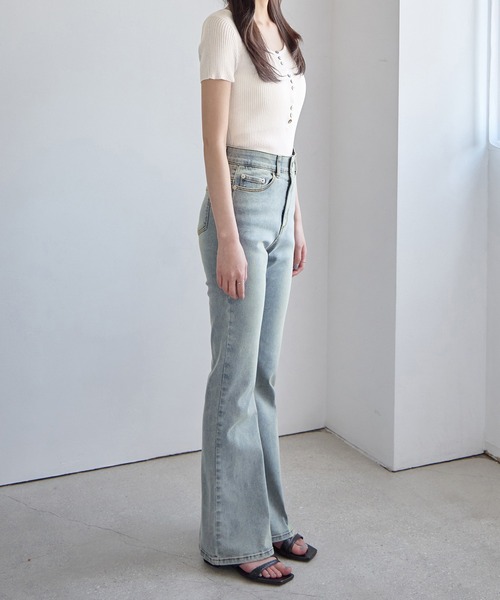 「CHAN ME」 ブーツカットデニムパンツ LARGE インディゴブルー レディース_画像6