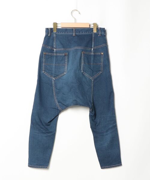 美品 フラボア デニムサルエルパンツ サイズ1 ハーフ丈 ゆったり FRAPBOIS（フラボア） サルエルデニムパンツ 1 ネイビー レディース