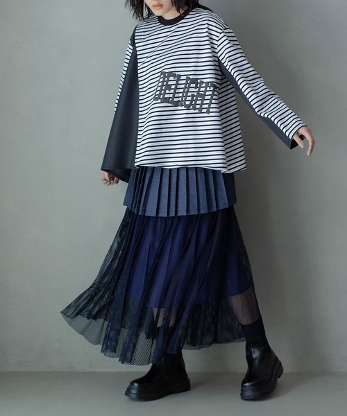「MARECHAL TERRE」 プリーツスカート MEDIUM インディゴブルー レディース_画像2