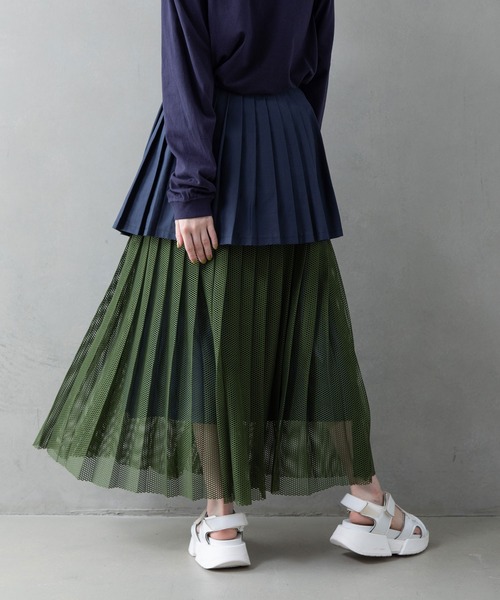 「MARECHAL TERRE」 プリーツスカート MEDIUM インディゴブルー レディース_画像4