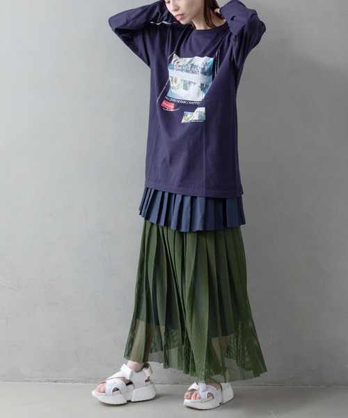 「MARECHAL TERRE」 プリーツスカート MEDIUM インディゴブルー レディース_画像5