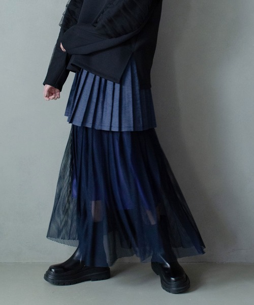 「MARECHAL TERRE」 プリーツスカート MEDIUM インディゴブルー レディース_画像7