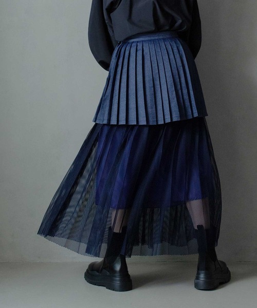 「MARECHAL TERRE」 プリーツスカート MEDIUM インディゴブルー レディース_画像9