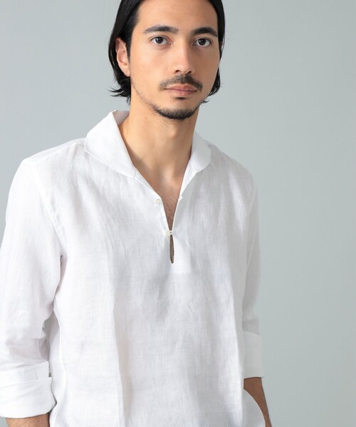 Massimo d'Augusto ホワイトリネンカプリシャツ MASSIMO Massimo d'Augusto マッシモダウグスト ALAMARI リネン
