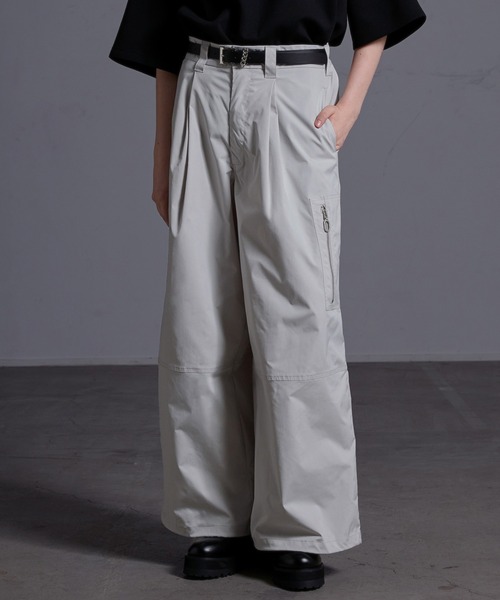 スタイリッシュボリュームカーゴナイロンワイドパンツ 2色 O4030 ワンフォークロージング 1111clothing ◇ZIP使い ワイドカーゴ