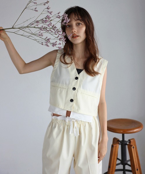 ベスト ジレ design pocket stripe vest / ピンストライプデザインポケットベスト レディース