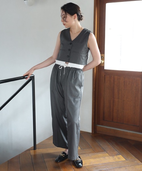 ベスト ジレ design pocket stripe vest / ピンストライプデザインポケットベスト レディース ENC ベスト ジレ design pocket stripe vest / ピンストライプ