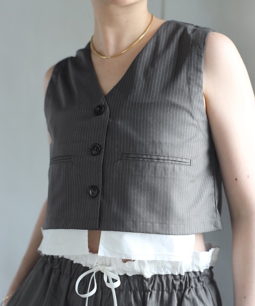 ENC ベスト ジレ design pocket stripe vest / ピンストライプデザイン