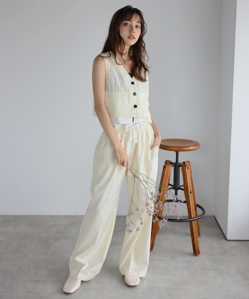 ENC ベスト ジレ design pocket stripe vest / ピンストライプデザイン