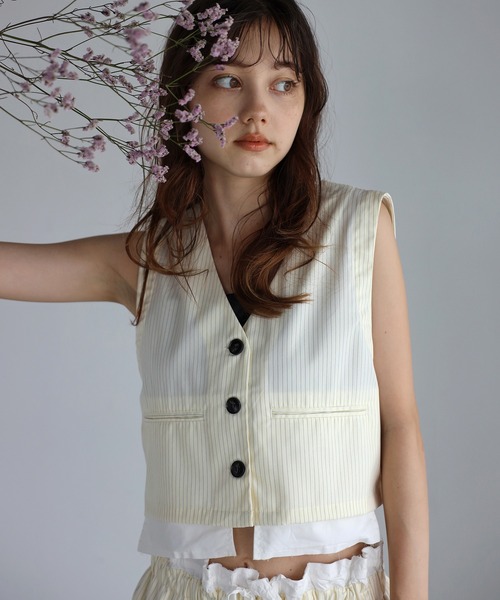 ENC ベスト ジレ design pocket stripe vest / ピンストライプデザイン
