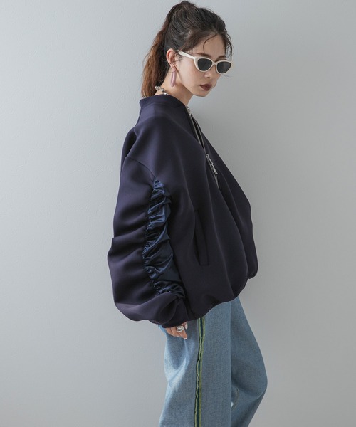【新品未使用タグ付】maison de Dolce. 袖ボリュームサテンブルゾン ◇ナイロンシャインサテンブルゾン（0774255902） | human