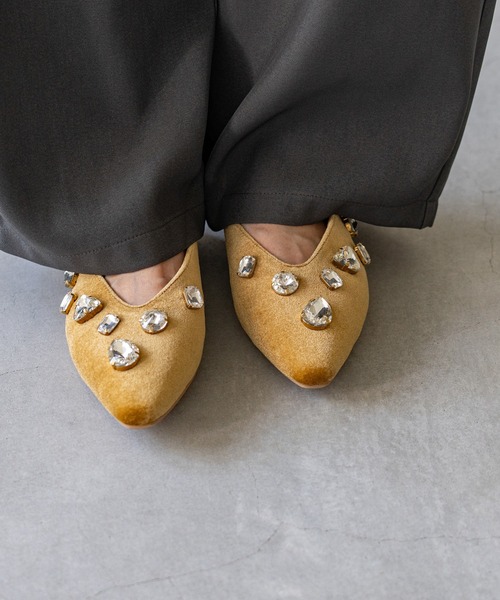 menue パンプス ビジュー ベロア ぺたんこ : ZOZOTOWN Yahoo!店