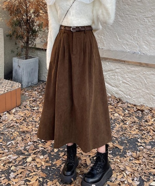 スカート ベルト付き コーデュロイ ロング丈スカート : ZOZOTOWN Yahoo