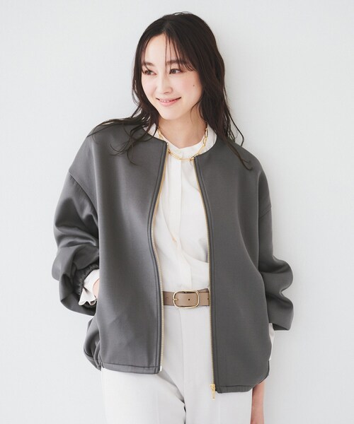 新品】UNTITLED ベージュ ノーカラーブルゾン ジャンパー S UNTITLED